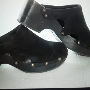 Michael Kors Black Suede Leather & Wooden clogs
